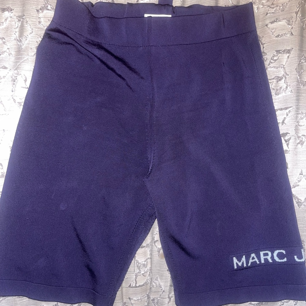 Marc Jacob’s Stretch knit blue bike shorts featuring our signature logo. size M